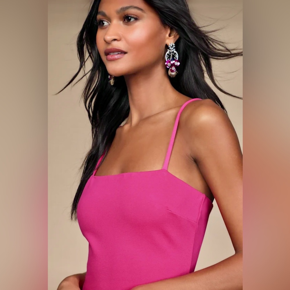 Paulina Hot Pink Bodycon Midi Dress, Size XL - Picture 4 of 5